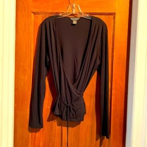Banana Republic black long sleeved wrap top ca. 1996, size XL